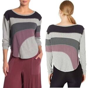 Free People Sun Downer Long Sleeve Top Grey Blue Purple Colorblock Size Small
